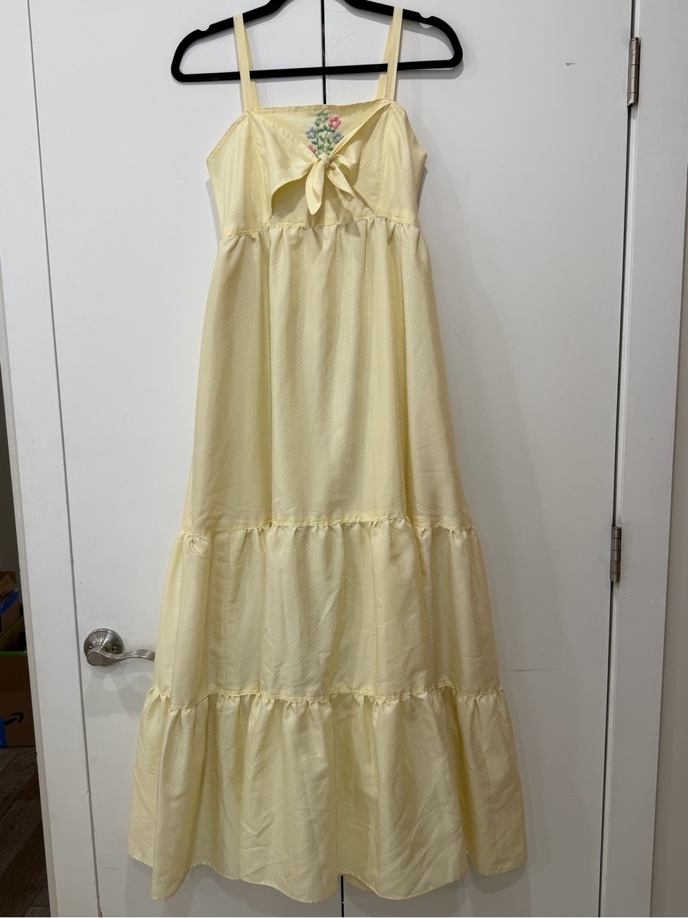 Vintage 1970s Yellow Tiered Sun Dress somerset Embroidery Prairie CottageCore S